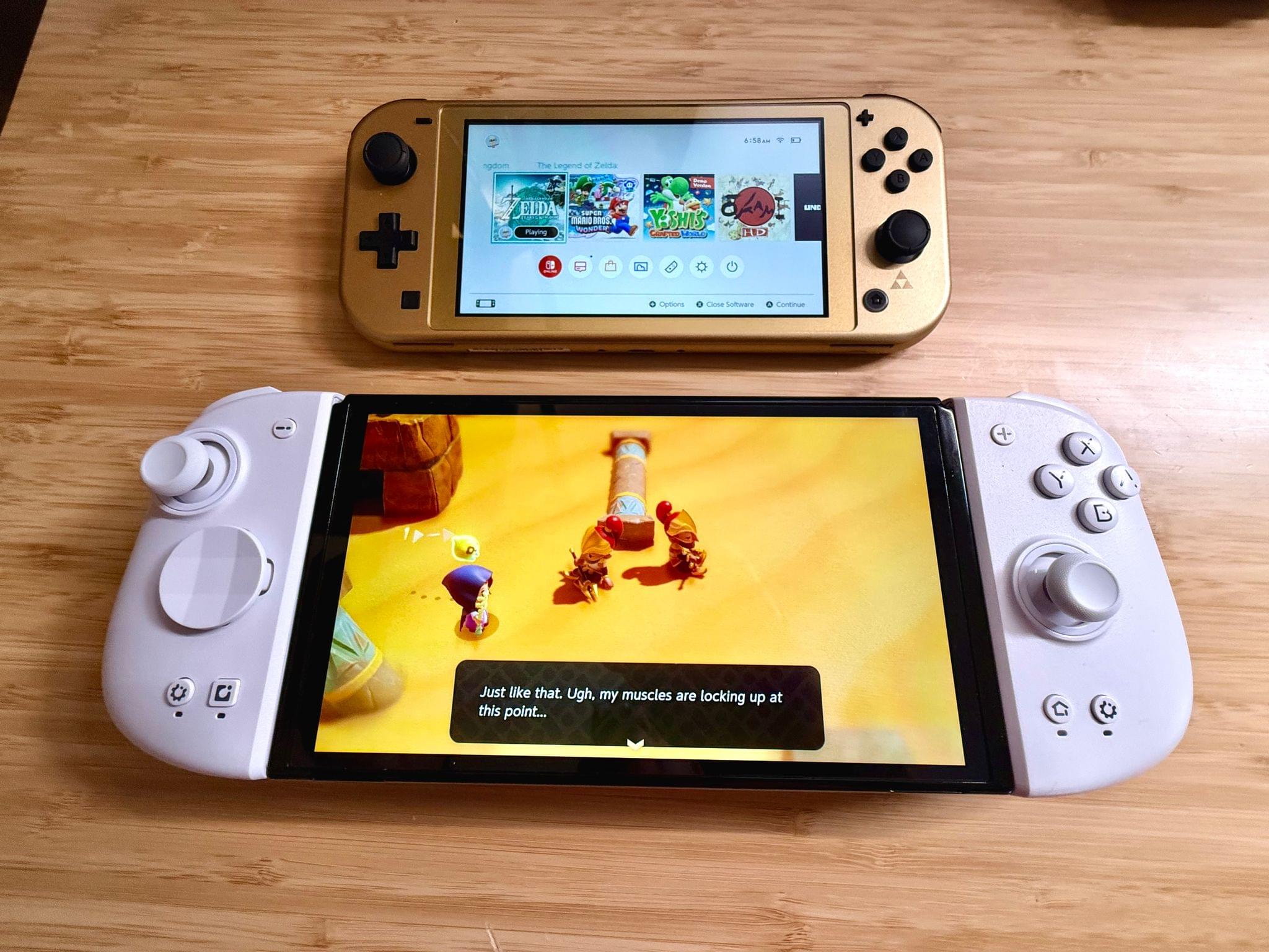 Mobapad M6 HD Joycons and OLED Switch are a great combo but big compared to my new Switch Lite Hyrule Edition.