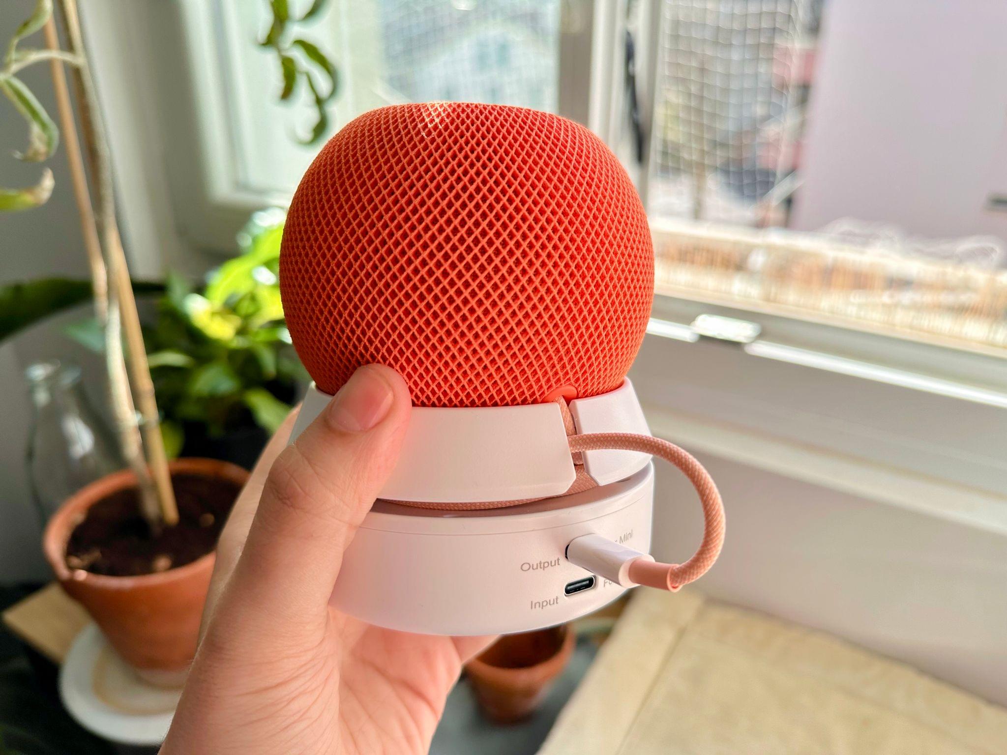 On the back, the battery base has one USB-C port for the HomePod mini's power cable and another to charge the battery base.